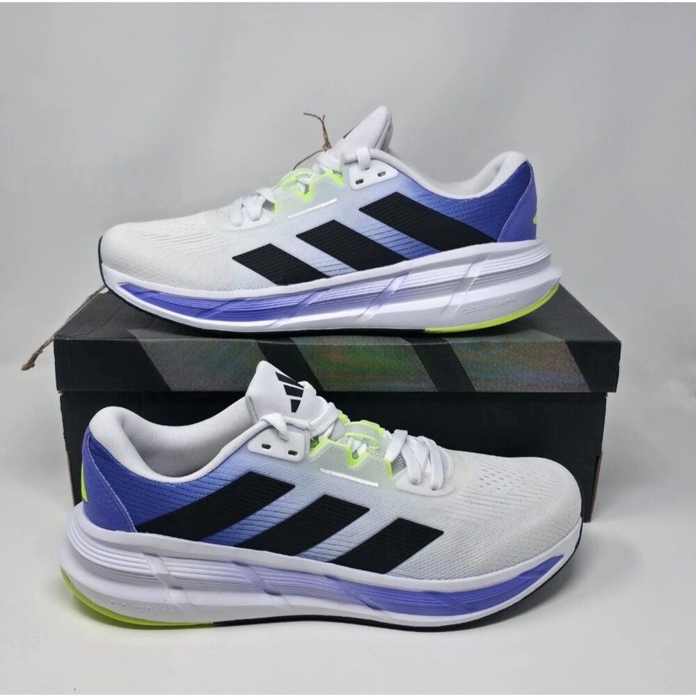 Adidas Questar 3 Mens Size 8 White Black Blue Athletic Running Shoes Sneakers